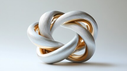 Fototapeta premium Abstract white and gold intertwined knot on plain background