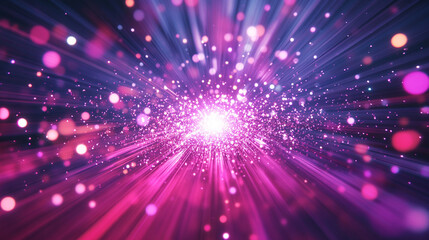 Fototapeta premium A dynamic light warp with scattered floating particles, creating a sense of motion, depth, and futuristic energy in an abstract, glowing, sci-fi inspired scene.