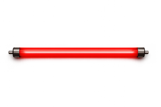 Red fluorescent neon lamp lighting, glowing tube creating electric light effect, modern technology design