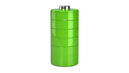 Bright green cylinder battery on black background, metallic tops