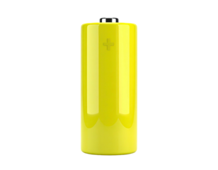 Yellow cylinder battery, a plus sign marked on the center