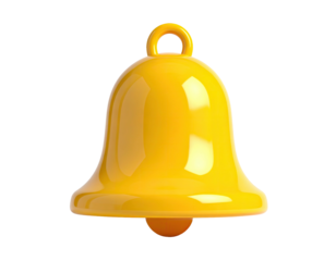 Glossy yellow bell with a ringer isolated on a black background