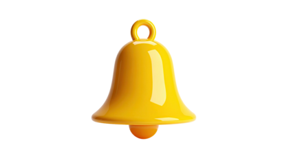 Glossy, yellow bell notification icon isolated on black
