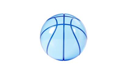 Light blue basketball floats against dark background