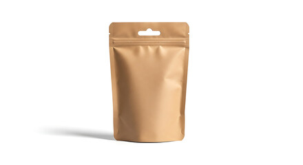 Empty stand-up kraft paper pouch with secure zipper, perfect for packaging dry ingredients, coffee, tea, or whisked food products