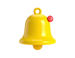 Glossy yellow bell icon with a red one notification bubble