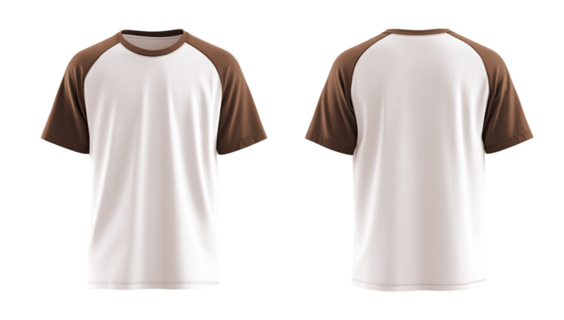 Front and back view of a white t-shirt with brown raglan sleeves (1)