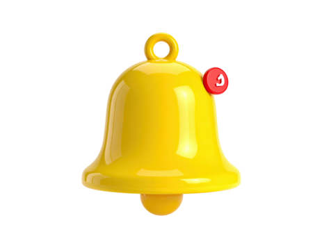 Glossy yellow bell icon with a red one notification bubble