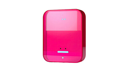 Shiny pink rectangle with simplistic face on black background