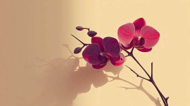 Elegant Pink Red Orchid On Beige Background