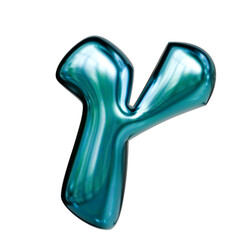 Alphabet number and symbol 3d word render Teal Blue Chrome Glossy Tubular Symbol