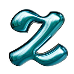 Alphabet number and symbol 3d word render Teal Blue Chrome Glossy Tubular Symbol