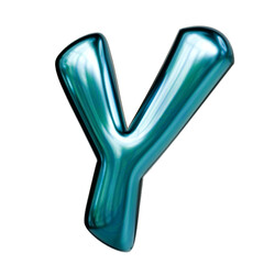 Alphabet number and symbol 3d word render Teal Blue Chrome Glossy Tubular Symbol