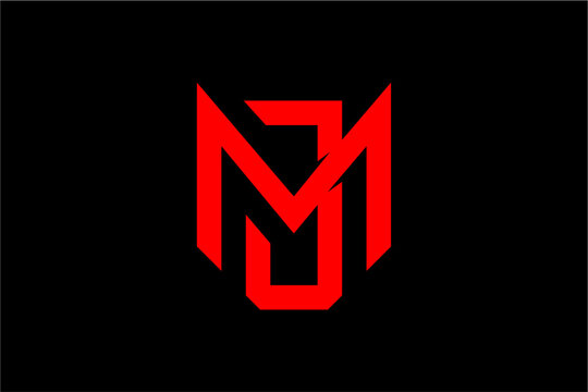 Modern Red Angular Monogram Logo with Letters M and J.