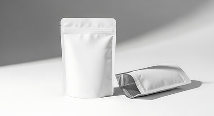 Clean White Stand-Up Pouch Mockup for Product Packaging Design and Branding Display with Minimalist Shadow