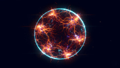 Abstract glowing energy sphere with vibrant electric currents