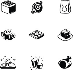 Collection of various sweets and candies in black and white vector illustration format style set