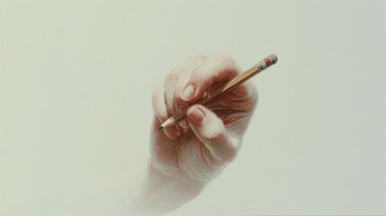 Hand Holding Pencil In Closeup Painting