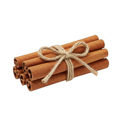 Macro View of a Bundle of Cinnamon Sticks Tied with Twine Isolated on a Black Background