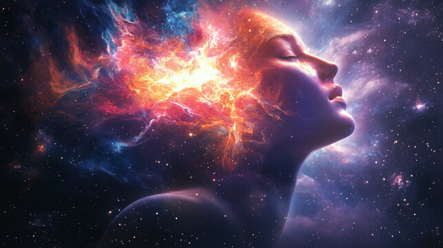 Mind projecting its own colorful universe with vibrant swirling patterns cosmic energy and abstract forms symbolizing imagination creativity thought exploration and limitless potential