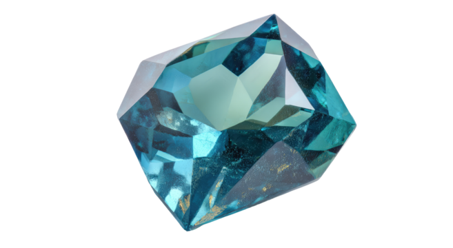 Teal gemstone, faceted, cubic