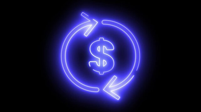 Money sign icon with animated exchange arrows in neon light