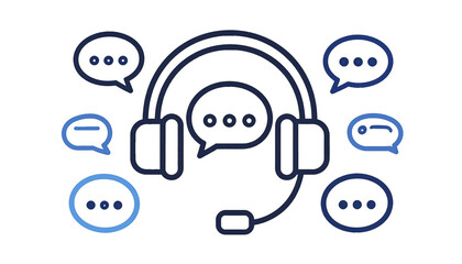 A headset with a speech bubble symbolizes the concept of customer service, support, and communication. The design is ideal for marketing materials, websites, or presentations related to call centers.