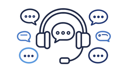 A headset with a speech bubble symbolizes the concept of customer service, support, and communication. The design is ideal for marketing materials, websites, or presentations related to call centers.