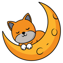Cute fox sleeping peacefully in crescent moon cartoon vector illustration