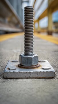 Ai power crunch data center build threaded steel bolt nut anchor fastener rod metal anchored to concrete pedestal and industrial walkway conveying
