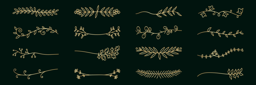 Vector set. Elegant floral dividers with leaves and flowers. Decorative floral elements for design. Floral motifs with leaves, perfect for elegant projects. Hand drawn ornament vector set.