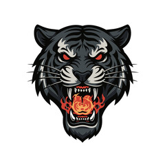 Harimau kepala vektor ilustrasi tato logo maskot liar dengan bulu hitam