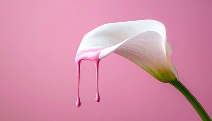 Calla lily drips pink paint on a vibrant pink background