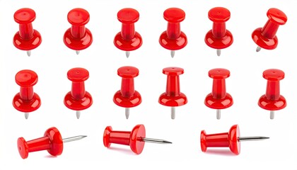 Group of red push pins against a white backdrop