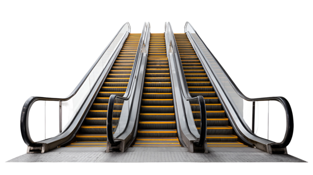 Modern escalator stairs moving up and down isolated on transparent background