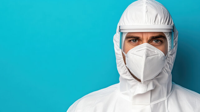 Protective suit medical worker respirator and face shield, determined healthcare professional