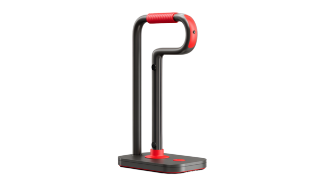 Modern red and black headphone stand isolated on transparent background