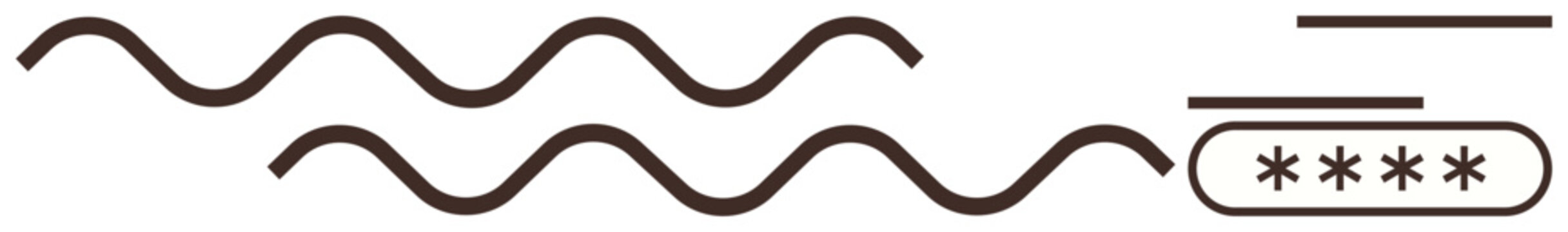 Curved wavy lines transitioning into an oblong shape containing asterisks, alongside horizontal parallel lines. Ideal for concepts thumbs up data security, passwords, transitions, encryption