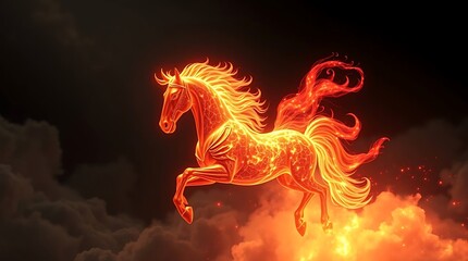 Obraz premium Fiery Horse of Chinese New Year 2026, Symbol of Energy and Fortune, Mythical Fire Horse in Glowing Red and Gold