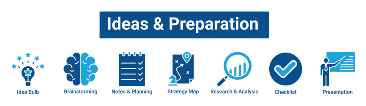 Ideas & Preparation icon banner, sheet and collection