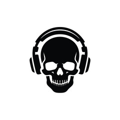 Black skull wearing headphones icon silhouette