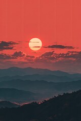 Pixelated Sunset Over Mountain Ranges With City Lights
