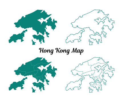 Outline Hong Kong Map Teal and White Design