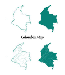 Obraz premium Teal Colombia Map Collection on White Background Illustration