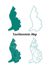 Teal Outlined Liechtenstein Map Vector on White Background
