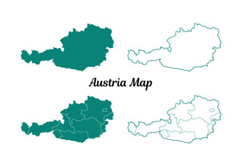 Detailed Austria Map Teal Silhouettes on White