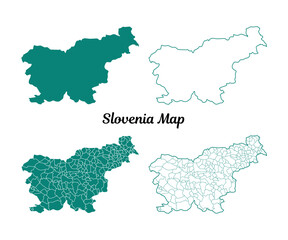 Slovenia Teal Map Outlines on White Background Graphic