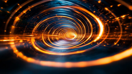 A swirling helix of luminous light streaks spirals around a glowing center, symbolizing energy flow, evolution, and the dynamic rhythm of creation and transformation.
