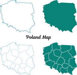 Detailed Poland Map Set Teal and Blue Vector Illustration
