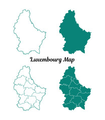 Teal Contour Map of Luxembourg with Borders on White Background